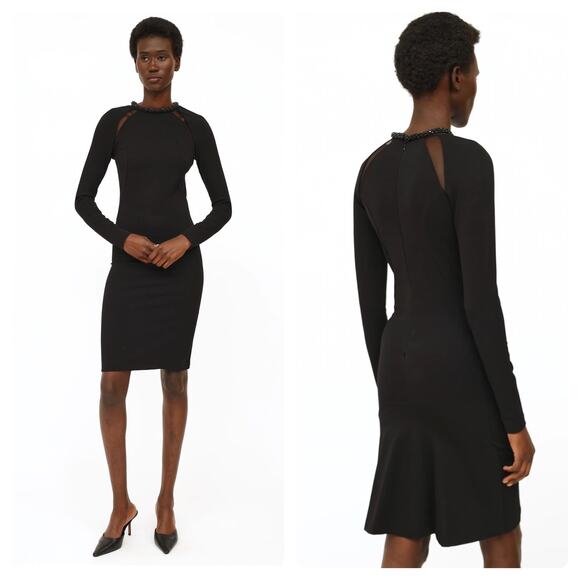 Stella McCartney Black Embellished Neck Mesh Insert Knee Length Dress Size 44 - Picture 2 of 13